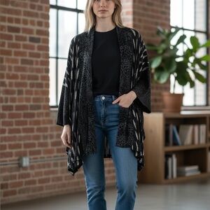 Ralston Cardigan Sweater Women's Medium Wool Blend Open Front Black Pockets